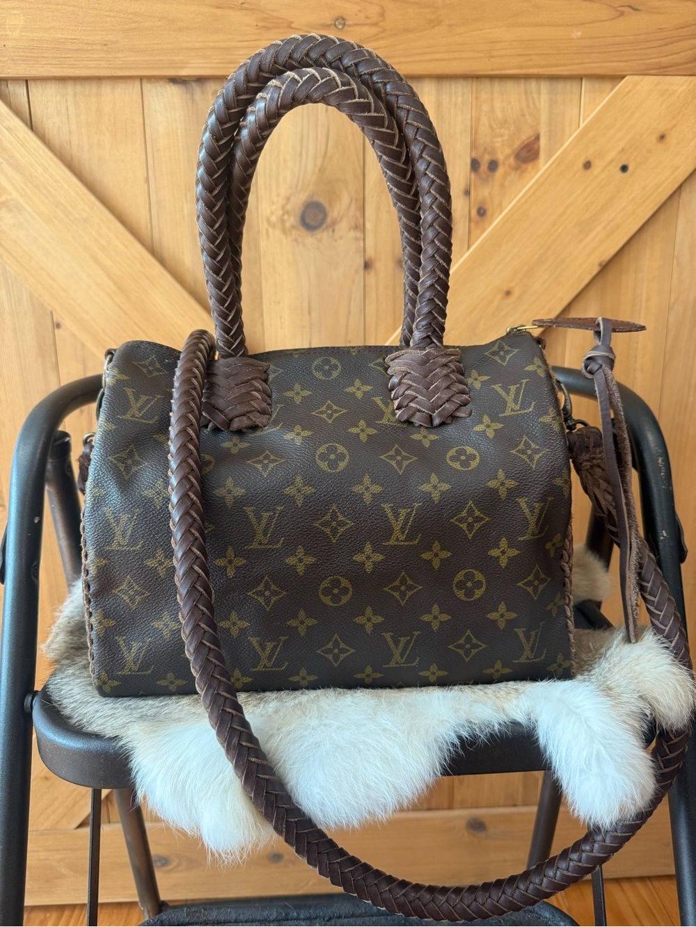 Louis Vuitton Brown Monogram Braided Handle Speedy 25 Crossbody Bag - Picture 7 of 13